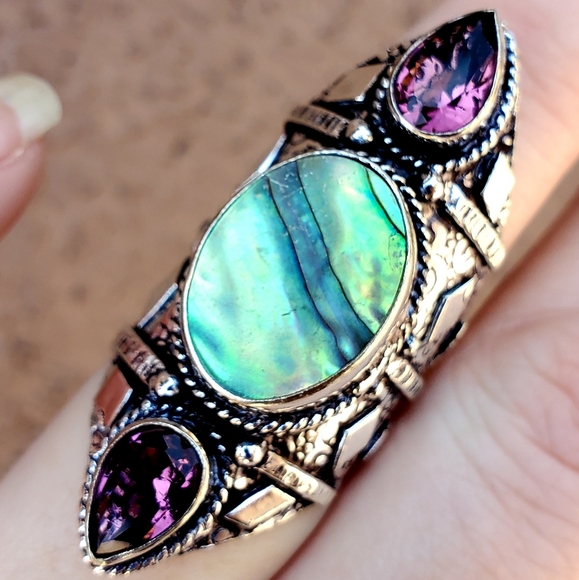 New Abalone Shell & Amethyst 925 Silver Ring. - Picture 8 of 12